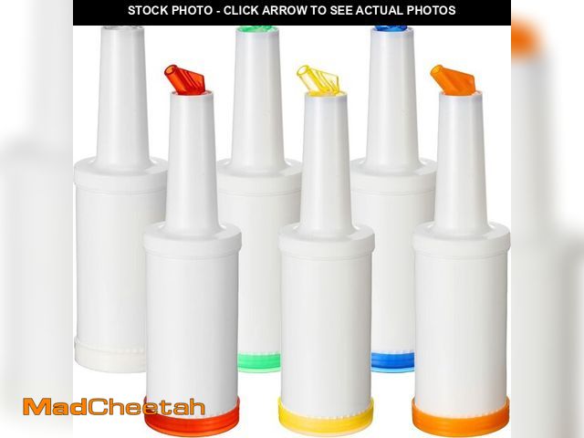 Lot 74-14145914 - CHENGU 6 Pcs Bar Pour Colorful Juice Pouring Bottle Containers 34 oz Plastic Juice Dispensers for Ba...