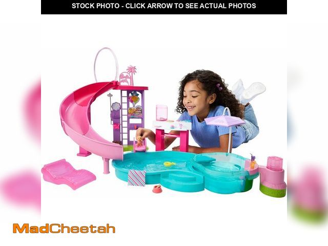 Lot 74-14581639 - Barbie Dream Pool Playset with 6 Play Areas, Including Slide &amp; Bubbling Hot Tub, Plus 20+ Access...