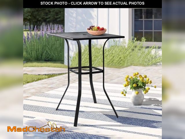 Lot 74-12465432 - Suncrown Black Square Metal Bar Height Outdoor Dining Table with Umbrella Hole - UNUSED