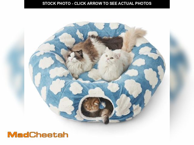 Lot 74-14210752 - Lesure Large Cat Tunnel Bed - Cute Donut Bed for Indoor Cats with Washable Circle Cushion, Round Pet...
