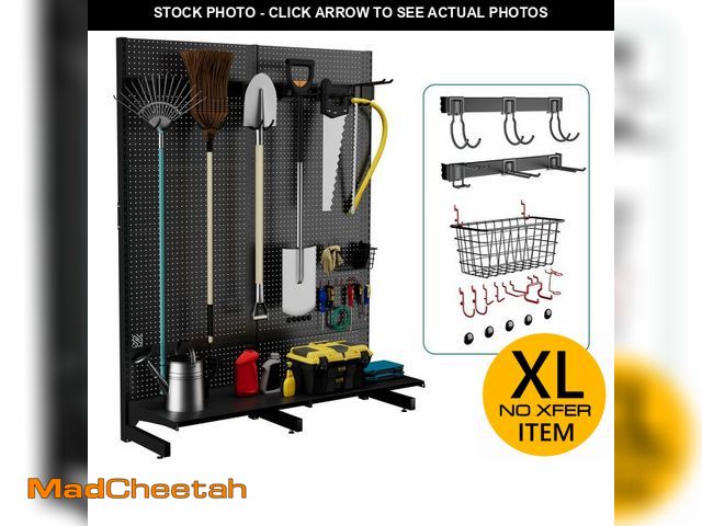 Lot 74-12568595 - JWX Garage Pegboard Tool Organizer Free Standing, Organizer Storage Rack with 21 Pegboard Storage Se...