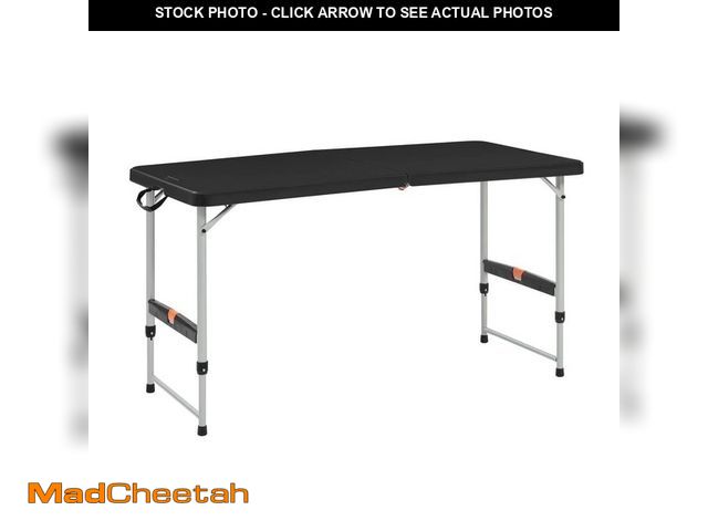 Lot 74-14343372 - HDX 4 ft. Black Resin Top Single Hand Adjustable Height Indoor/Outdoor Rectangular Folding Utility T...