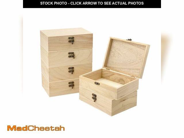 Lot 74-12710859 - Cregugua 6 Pack Unfinished Wood box with Lid Crafts Wooden Box for DIY Arts Project (8.3x6x2.7 Inche...