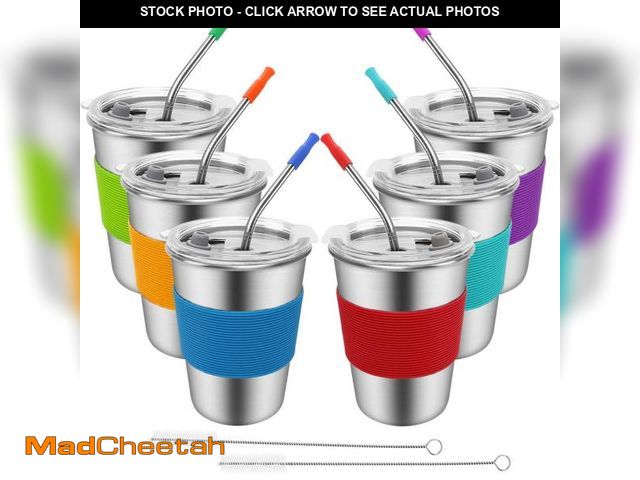 Lot 74-12313245 - Stainless Steel Kids Cups, 6 Pack 12oz Leak Proof Kids Straw Cup Sippy Tumblers with Lid and Straw, ...