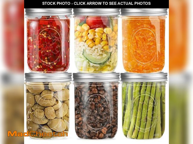 Lot 74-14066391 - Wide Mouth Glass Mason Jars 16 oz, 6 Pack Glass Canning Jars with Metal Airtight Lids and Bands and ...