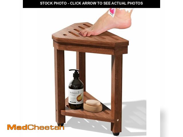 Lot 74-14213441 - Shower Foot Rest 15 in, Acacia Shower Stool for Shaving Legs,Corner Bath Shower Bench with Starage S...