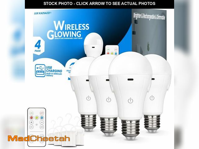 Lot 74-14150004 - LUXKAZSAZZI WirelessGlow Rechargeable Light Bulbs with Remote, 3 Color Temperatures and Dimmable Bat...