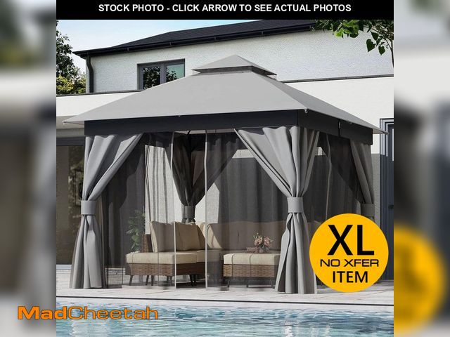 Lot 74-14447511 - LAUSAINT HOME 10 ft. x 10 ft. Gray Outdoor Patio Gazebo with Double Roof, Nettings and Privacy Scree...
