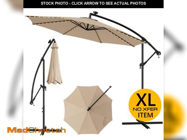 Lot 74-14361449 - *DIRTY* Clihome 10 ft. Solar Led Cantilever Patio Umbrella In Beige With Crank Handle Tilt Lock and ...