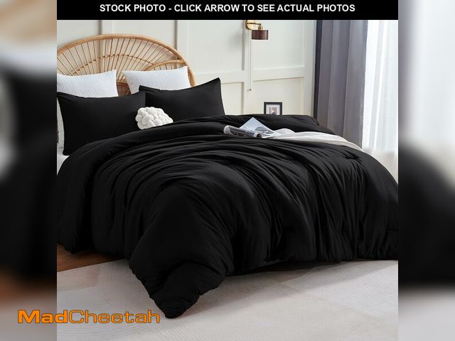 Lot 74-13583818 - CozyLux King Size Comforter Set Black, 3 Pieces Solid Comforters King Size Breathable Quilted Style ...