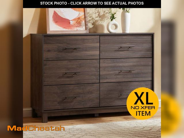 Lot 74-12668084 - CHITOOMA 6 Drawer Fluted Dresser for Bedroom, Modern Wooden Long Dresser, Storage Cabine Chest of Dr...