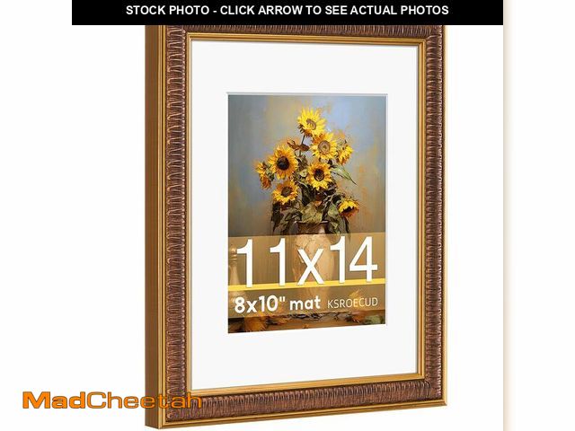 Lot 74-13951495 - KSROECUD 11x14 Picture Frame for 8x10 Photo with White Mat, HD Real Glass 11x14 Vintage Photo Frame,...