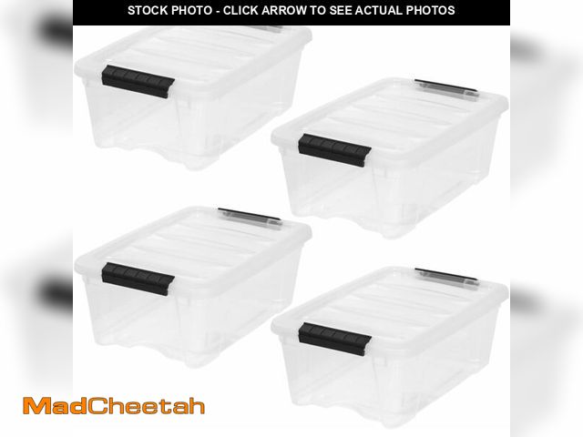 Lot 74-12633108 - IRIS USA 4-Pack Storage Bins with Lids, 13 Quart, Made in USA Stackable See-Through Organizing Solut...