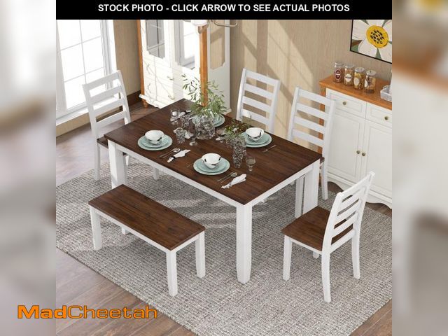 Lot 74-12228325 - YOPTO 6 Pieces Dining Table Set with 1 Bench &amp; 4 Ergonomic Designed Chairs,Wooden Living Room Fu...