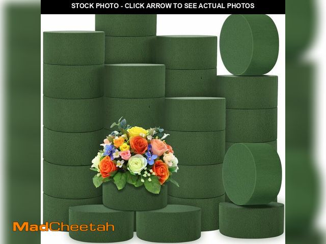 Lot 74-12436839 - Hahood 36 Packs Round Floral Foam Blocks Green Wet Dry Flower Foam Bricks 3.15 Inch DIY Flower Arran...