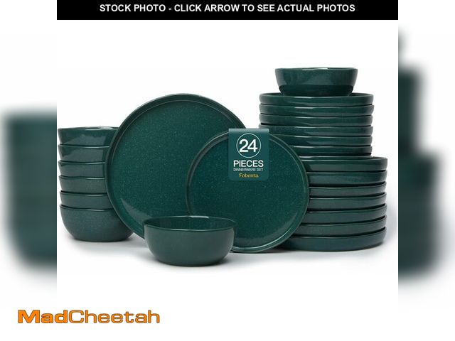 Lot 74-14077811 - FOBENTA 24-Piece Ceramic Dinnerware Set,Moss Green Plates and Bowls Set for 8 Ã¢â¬â Naturally Ele...