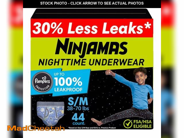 Lot 74-14348925 - Ninjamas Boys Bedwetting Nighttime Underwear, Size S/M (38-70 lbs), 44 Count, Overnight Protection, ...
