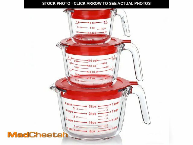 Lot 74-14336766 - M MCIRCO 6 Pcs Glass Measuring Cups with Lids Set, 1-Cup, 2-Cup, 4-Cup Measuring Jugs with Handle, N...