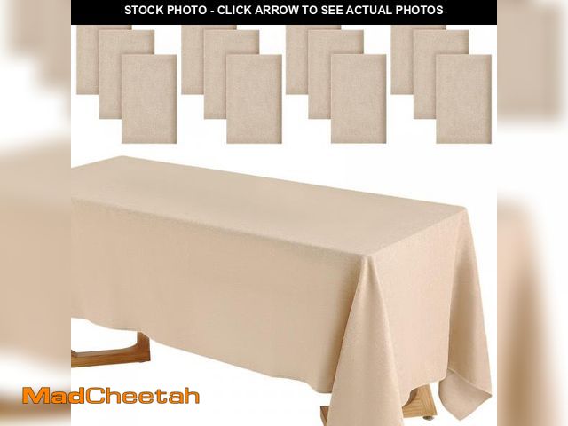 Lot 74-12441172 - Preboun 12 Pack Wedding Rectangle Linen Tablecloth Bulk 60 x 102 Inch Polyester Faux Linen Tableclot...