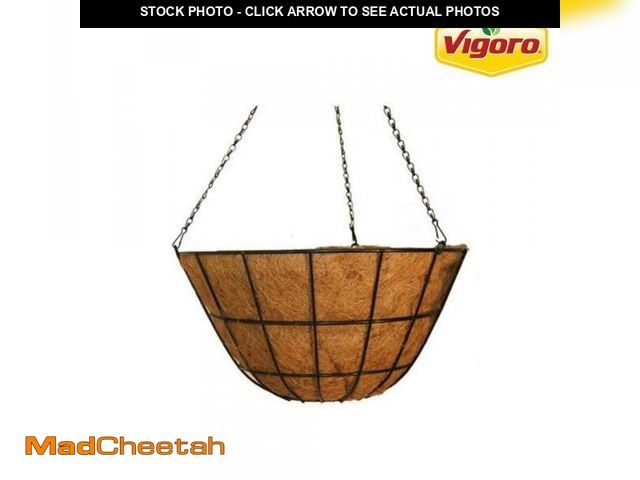 Lot 74-12493027 - Vigoro Large Black Metal Hanging Round Planter with Coco Liner (20 in. L x 20 in. W x 10.5 in. H) - ...