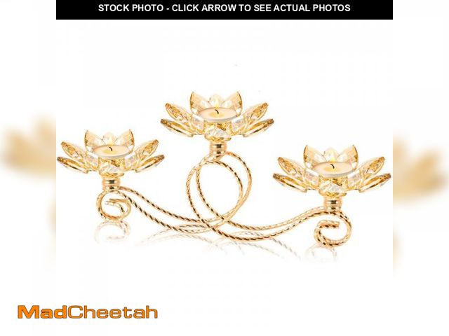 Lot 74-12438057 - Kehail Crystal Lotus Metal Tea Light Candle Holder Set, Crystal Votive Pillar Candle Flower Shaped f...