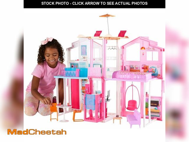 Lot 74-13926870 - Barbie 3-Story Townhouse Dollhouse with Elevator, Swing Chair, Furniture and Accessories, Fold for P...