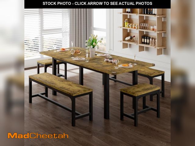 Lot 74-12391211 - Feonase 5-Piece Dining Table for 4-8 People, 63" Extendable Kitchen Table Set with 2 Benches &amp; 2...