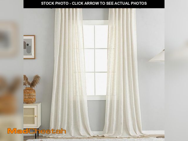 Lot 74-12314916 - VOILYBIRD Natural Thick Linen Curtains 63 Inches Long for Kitchen Room, Rustic Farmhouse Drapes Ligh...
