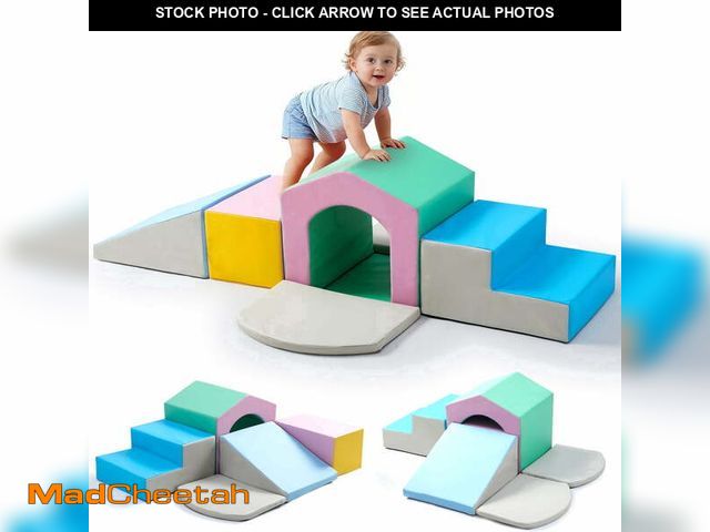 Lot 74-14588793 - 6pcs Soft Climbing Toys for Toddlers PU Leather Gym Climb and Crawl Play Set for Indoor Pink+Green -...