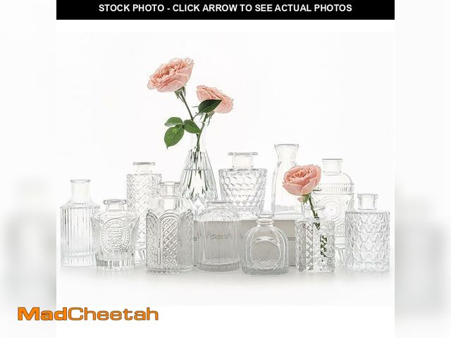 Lot 74-14272811 - SUPMIND 12pcs Glass Bud Vase Set, Small Clear Flower Vases for Centerpieces in Bulk, Mini Vintage Va...
