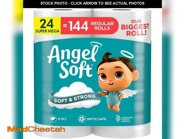 Lot 74-13844333 - Angel Soft Toilet Paper, 24 Super Mega Rolls = 144 Regular Rolls, Soft and Strong Toilet Tissue - UN...
