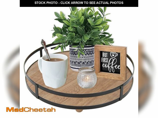Lot 74-14207832 - Defined Deco 12in Decorative Tray-Round Serving Tray with Metal Handle-Decorative Trays for Home Dec...