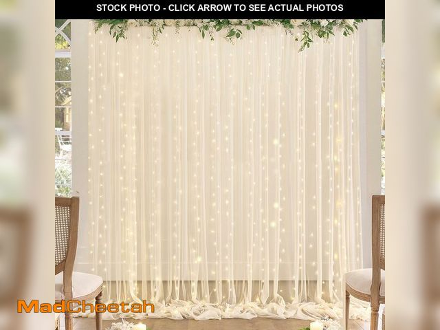 Lot 74-13541386 - Champagne Tulle Backdrop Curtain with Lights String for Parites Wedding 5x8ft Champagne Sheer Backdr...
