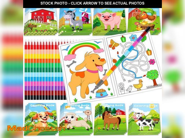 Lot 74-12377781 - Lionoble 24Pcs Farm Coloring Books for Kids with 24 Stacking Crayons Mini Coloring Book Party Favors...