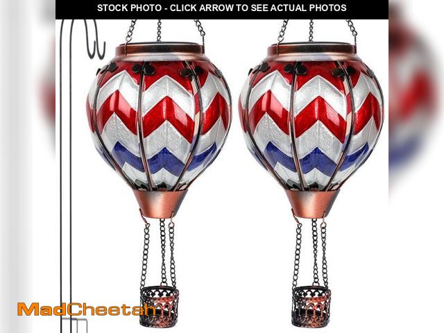 Lot 74-12314425 - Twirleternity 2PCS Glass Hot Air Balloon Solar Lanterns with Flickering Flame, Hanging Light Outdoor...