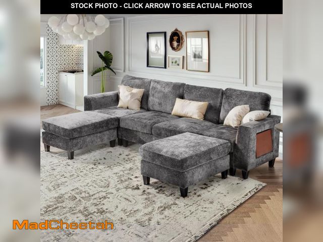 Lot 74-12391581 - COLAMY 118" U-Shaped Sectional Couch, 4-Seat Modular Sofa with 2 Ottomans and Foldable Side Table, G...