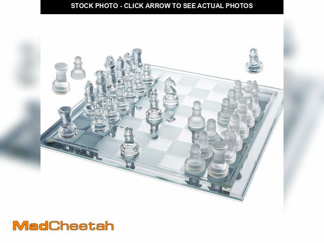 Lot 74-12700998 - Gamie Premium Glass Chess Set, 12 Inch - Elegant Design - Durable Build - 32 Frosted and Clear Piece...