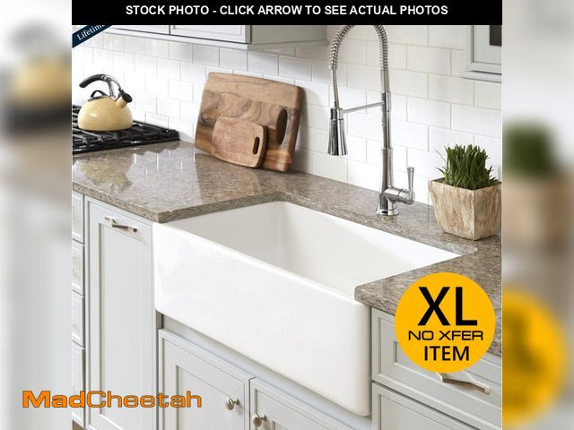 Lot 74-12821093 - SINKOLOGY Bradstreet II 30 in. Farmhouse Apron Front Undermount Single Bowl Crisp White Fireclay Kit...