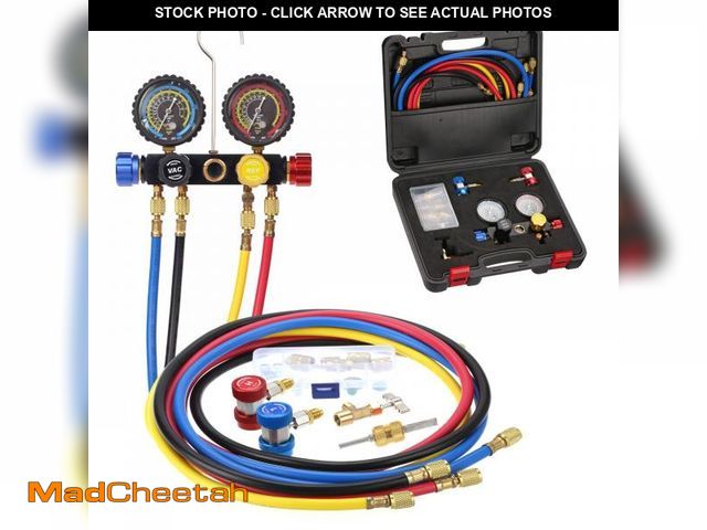 Lot 74-12119428 - PB Motor Tech 4-Way AC Manifold Gauge Set for R22, R134A, R410A Refrigerants, with Quick Couplers, A...