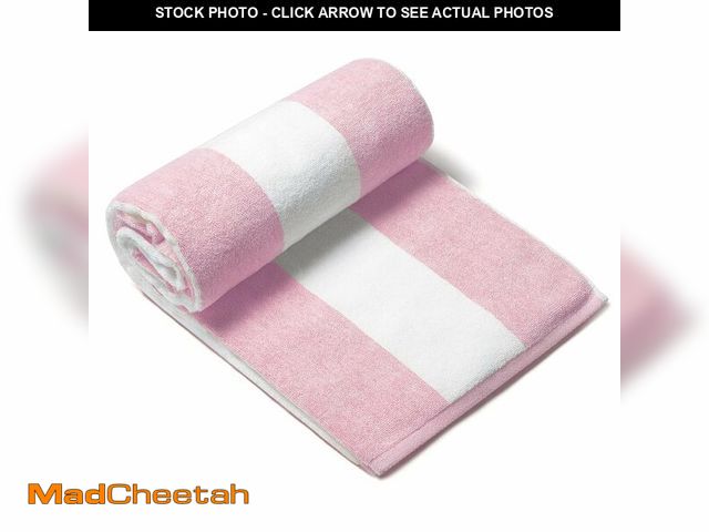 Lot 74-14207441 - CLOWOOD Plush Oversized Beach Towel - Cotton 40 x 70 Inch Large Thick Pink Striped Cabana Pool Swimm...