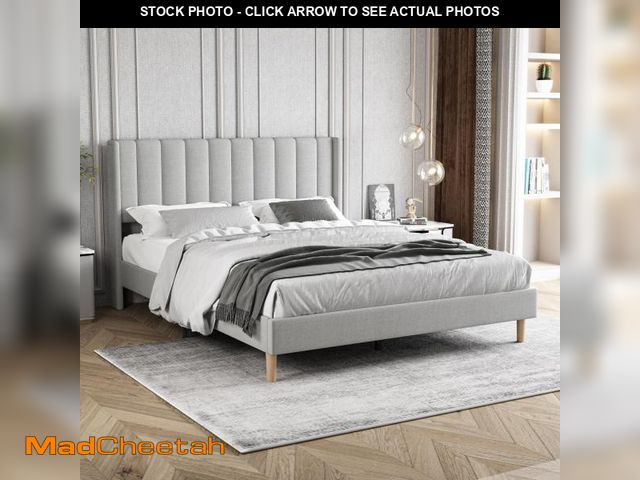 Lot 74-12163672 - Zoophyter Upholstered Platform Bed Frame Queen Size with Headboard,Mattress Foundation Strong Wooden...