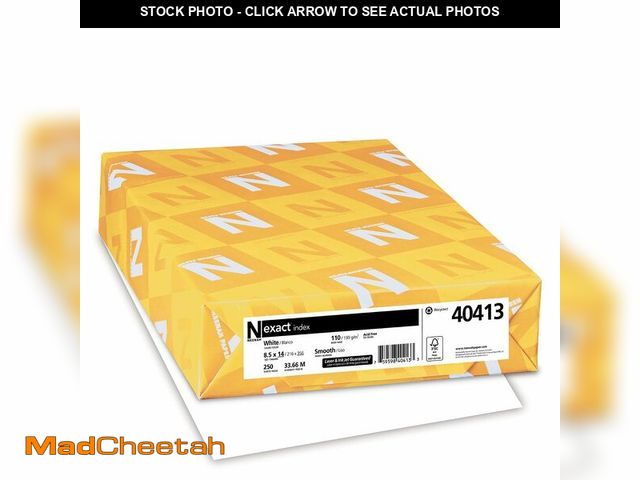 Lot 74-13550134 - Wausau Exact Index Cardstock, 250 Sheets, White, 94 Brightness, 110 lb, 8.5 x 14 Inches - UNUSED