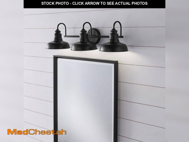 Lot 74-12491977 - Hampton Bay Elmcroft 29 in. 3-Light Matte Black Vanity Light with Metal Shades - UNUSED