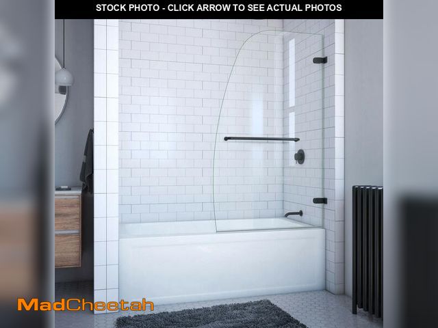 Lot 74-13579294 - DreamLine Aqua Uno 34 5/16 inch W x 58 inch H Frameless Hinged Tub Door in Matte Black - UNUSED