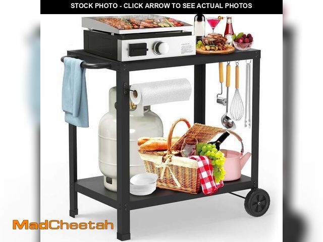 Lot 74-14353772 - (CORNER IS DENTED) Outdoor Grill Cart with Wheels, Rolling Dining Table for Blackstone Griddle Stand...