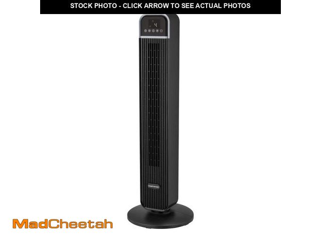 Lot 74-14449565 - Hampton Bay 36 in. 4-Speed Oscillating Tower Fan in Black with Remote Control and Easy Carry Handle ...