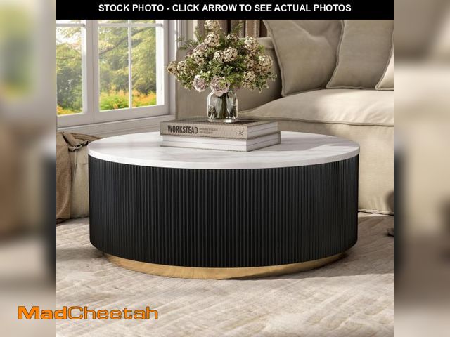 Lot 74-12488335 - Furniture of America Beryl Modern Round White Genuine Marble Top Coffee Table with Fluted Pedestal B...