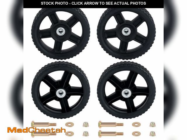 Lot 74-14207313 - CheeMuii 4 Pcs 8 Inch Lawn Mower Wheels 4 Pack 8" Push Lawn Mower Wheels with Bolts and Lock Nuts Ki...