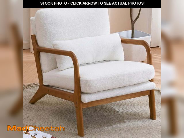 Lot 74-12780681 - UBesGoo Modern Wood Club Chair Teddy Velvet Fabric Upholstered Reading Accent Chair with Solid Wood ...