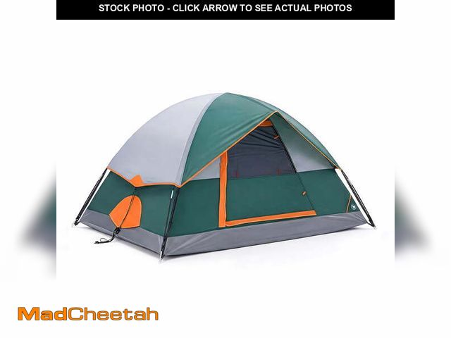 Lot 74-14371133 - JIOABL 4 Person Dome Camping Tent with Rainfly, Waterproof Polyester, Ventilated Windows and Skyligh...